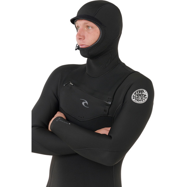 2026 Rip Curl Heren Dawn Patrol 6/4mm Met Capuchon Borst Ritssluiting Wetsuit 16NMFS - Black